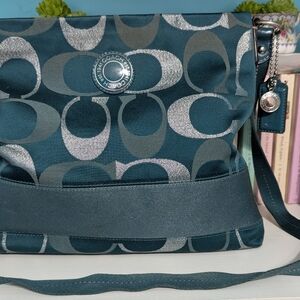 Coach Teal Green Signature Stripe Jacquard C File Crossbody 2012